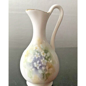 VTG Minar Forget Me Not Bud Vase w/ Handle Gold Rim Granny Flowers Small Pitcher